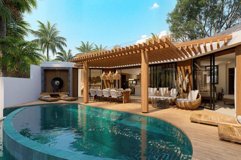 Villa contemporaine avec piscine et terrasse en bois à Canggu Bali